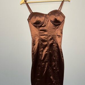 Elegant Brown Satin Dress Size Small